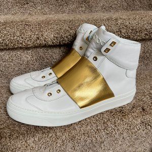 Jimmy Choo Archie Men's White/Gold Leather High Top Sneakers
